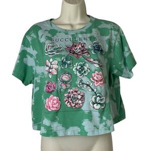 Mighty Fine Succulent Green Tie Dye Cropped Tee Size L